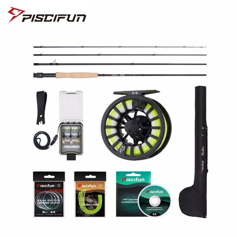 Image of Piscifun Aluminum 5/6 Fly Reel 2.7m Carbon Rod Fly Line/Backing Line/9 PCS Flies/Tackle Box With 77cm Rod Bag Fly Rod Combo