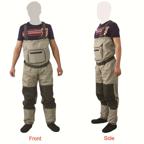 Image of Outdoor Fly Fishing Stocking Foot ,waterproof and breathable chest waders with one buckle accidently rope kits