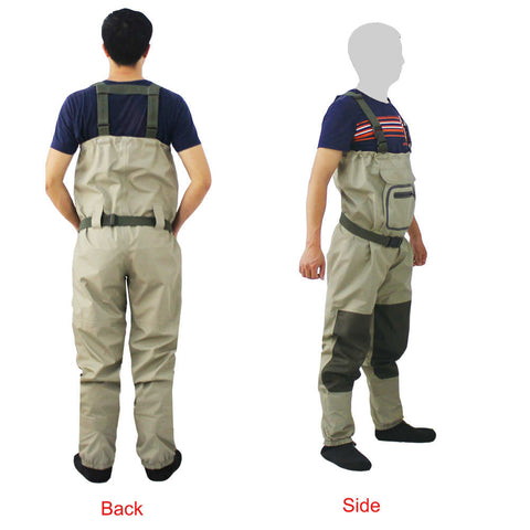 Image of Outdoor Fly Fishing Stocking Foot ,waterproof and breathable chest waders with one buckle accidently rope kits