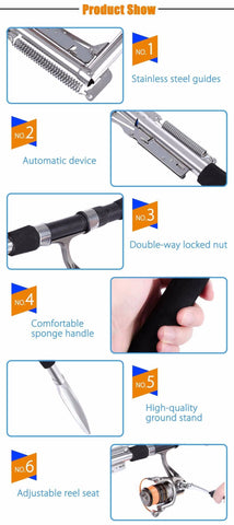 Image of Automatic Spinning Telescopic Fishing Rod Pole 5'10''- 8'10'' Pole (1.8m-2.7m)