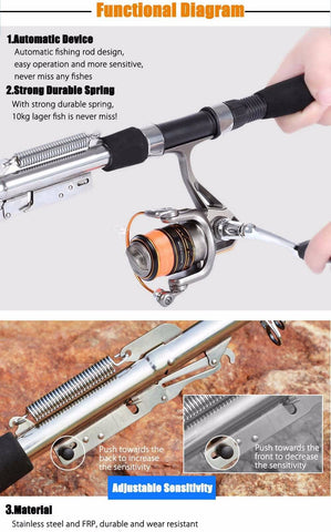 Image of Automatic Spinning Telescopic Fishing Rod Pole 5'10''- 8'10'' Pole (1.8m-2.7m)