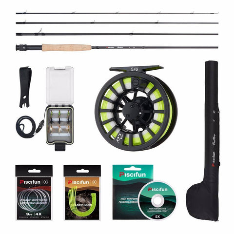 Image of Piscifun Aluminum 5/6 Fly Reel 2.7m Carbon Rod Fly Line/Backing Line/9 PCS Flies/Tackle Box With 77cm Rod Bag Fly Rod Combo