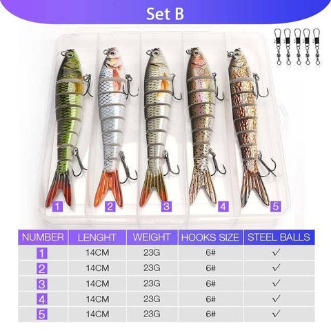 Image of VTAVTA 5pcs Sinking Wobblers Lures Set | 8 Segments | 0.8oz/ 5.5'' |