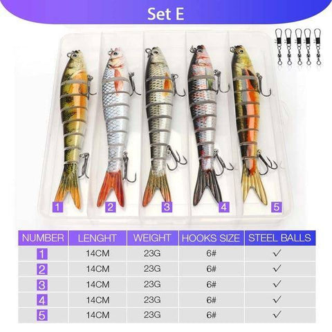 Image of VTAVTA 5pcs Sinking Wobblers Lures Set | 8 Segments | 0.8oz/ 5.5'' |