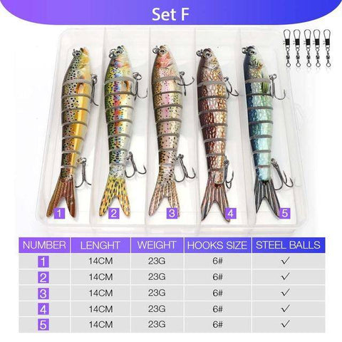 Image of VTAVTA 5pcs Sinking Wobblers Lures Set | 8 Segments | 0.8oz/ 5.5'' |