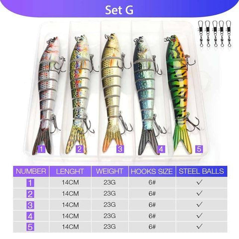 Image of VTAVTA 5pcs Sinking Wobblers Lures Set | 8 Segments | 0.8oz/ 5.5'' |