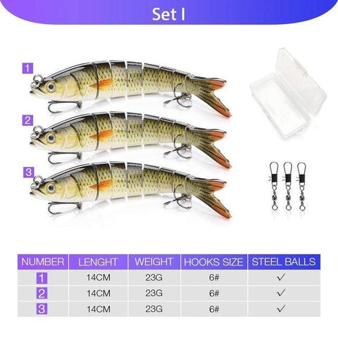 Image of VTAVTA 5pcs Sinking Wobblers Lures Set | 8 Segments | 0.8oz/ 5.5'' |
