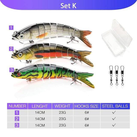 Image of VTAVTA 5pcs Sinking Wobblers Lures Set | 8 Segments | 0.8oz/ 5.5'' |