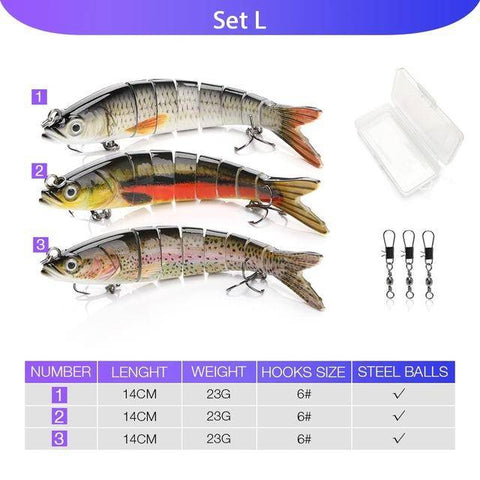 Image of VTAVTA 5pcs Sinking Wobblers Lures Set | 8 Segments | 0.8oz/ 5.5'' |