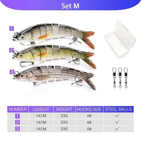 Image of VTAVTA 5pcs Sinking Wobblers Lures Set | 8 Segments | 0.8oz/ 5.5'' |