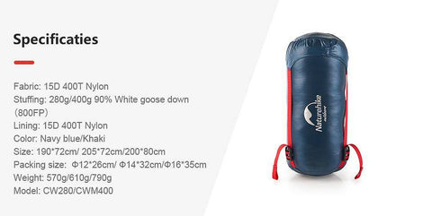 Image of Naturehike 570g Ultralight Waterproof White Goose Down Sleeping Bag Envelope Type Lazy Bag Camping Sleeping Bags NH17Y010-R