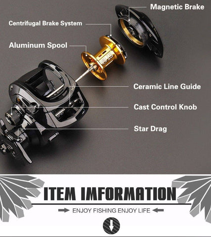 Image of JITAI GTR Baitcasting Fishing Reel| 7.0: 1 Gear Ratio |17+1 BB|17.6lb /8kg Max Drag |Dual Brake System|Gift -Reel Bag