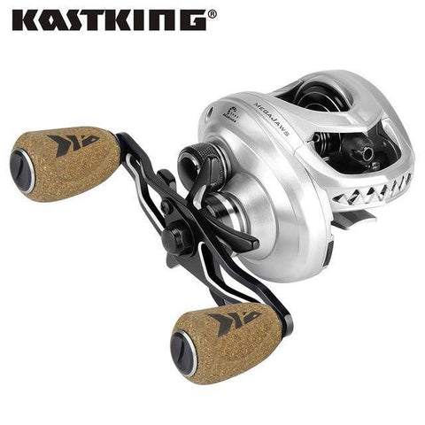 Image of Silver KastKing MegaJaws Baitcasting Fishing Reel | 4 Gear Ratios from 5.4:1 to 9.1:1 11+1 BB | 17.6 Lb Drag | Easy Maintenance