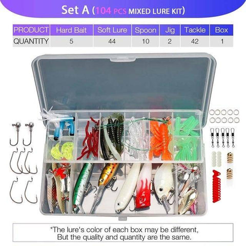 Image of Multi Fishing Lures Set | Mixed Colors ; Soft Lure ; Hard Bait Minnow ; Metal Jig Spoon |