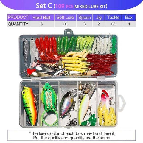 Image of Multi Fishing Lures Set | Mixed Colors ; Soft Lure ; Hard Bait Minnow ; Metal Jig Spoon |