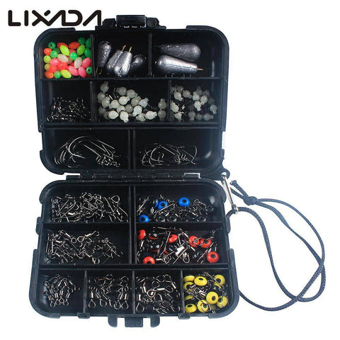 Image of 177pcs Fishing Terminal Tackle Box Kit - Crank Hooks Sinker Weights Swivels Snaps Connectors Beads With Tackle Box Set