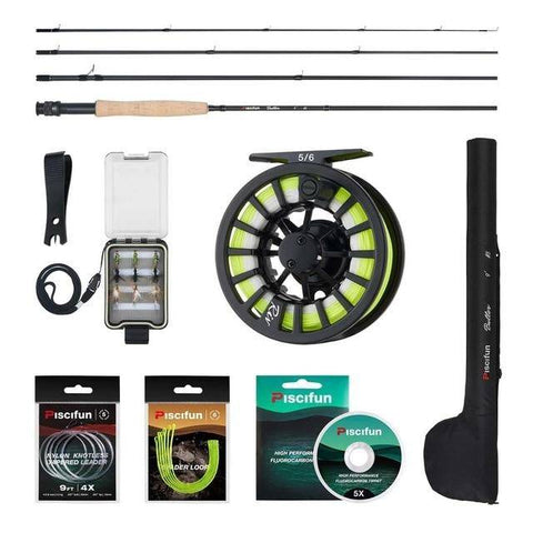 Image of Piscifun Aluminum 5/6 Fly Reel 2.7m Carbon Rod Fly Line/Backing Line/9 PCS Flies/Tackle Box With 77cm Rod Bag Fly Rod Combo