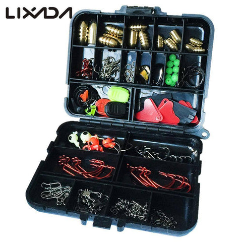 Image of Lixada 128 pcs/boxes Fishing Tackle Box Hook Swivel Weight Fishing Sinker Stopper Connectors Sequins Curling Fishing Accessorie