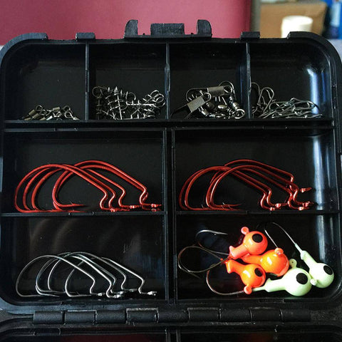 Image of Lixada 128 pcs/boxes Fishing Tackle Box Hook Swivel Weight Fishing Sinker Stopper Connectors Sequins Curling Fishing Accessorie
