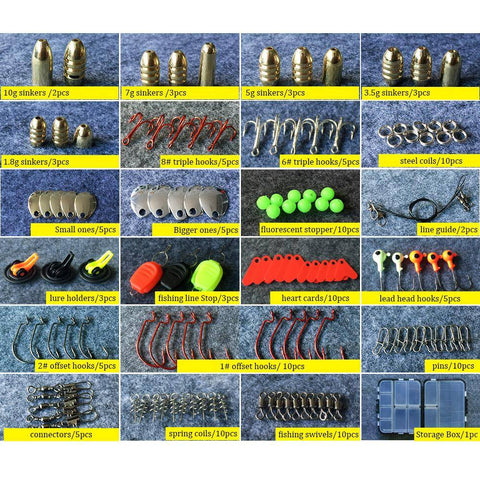 Image of Lixada 128 pcs/boxes Fishing Tackle Box Hook Swivel Weight Fishing Sinker Stopper Connectors Sequins Curling Fishing Accessorie