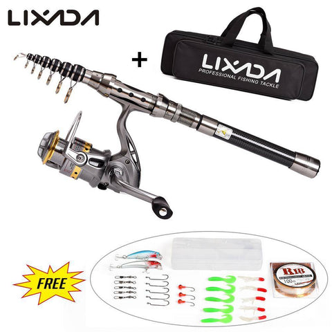 Image of Lixada Telescopic Fishing Rod Reel Combo Full Kit Spinning Reel with 100M Line Lures Hooks Jig Head Carrier Bag for Pesca