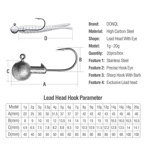 Image of DONQL Lead Head Fishing Hook | 1-20g | 20pcs/Box