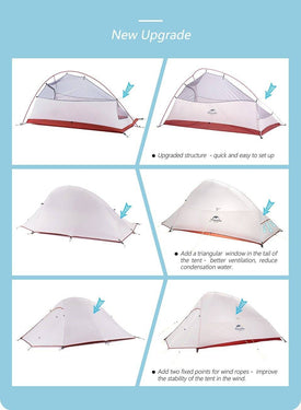 Naturehike Upgraded Cloud Up 2 Ultralight Tent Free Standing 20D Fabric Camping Tents For 2 Person With free Mat NH17T001-T