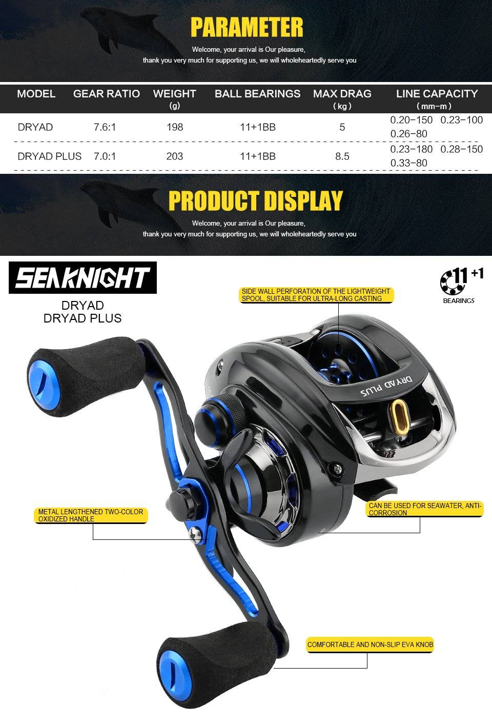 SeaKnight DRYAD /PLUS Anti-corrosion Baitcasting Reel 7.6:1 7.0:1 High Speed 12BB Fishing Reel Fishing Tackle Saltwater Fishing