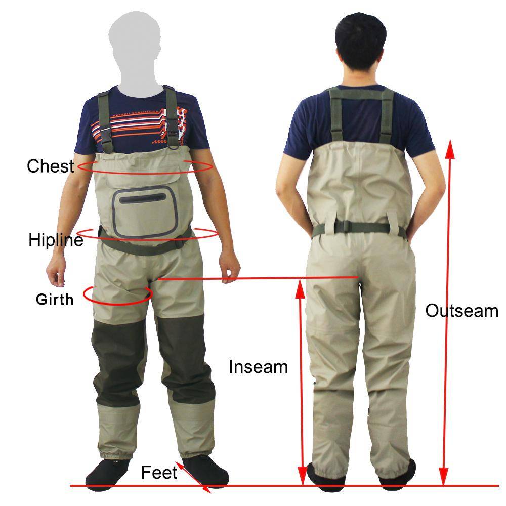Outdoor Fly Fishing Stocking Foot ,waterproof and breathable chest waders with one buckle accidently rope kits
