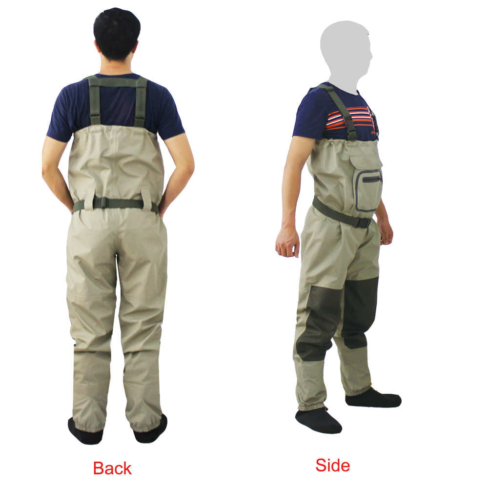 Outdoor Fly Fishing Stocking Foot ,waterproof and breathable chest waders with one buckle accidently rope kits