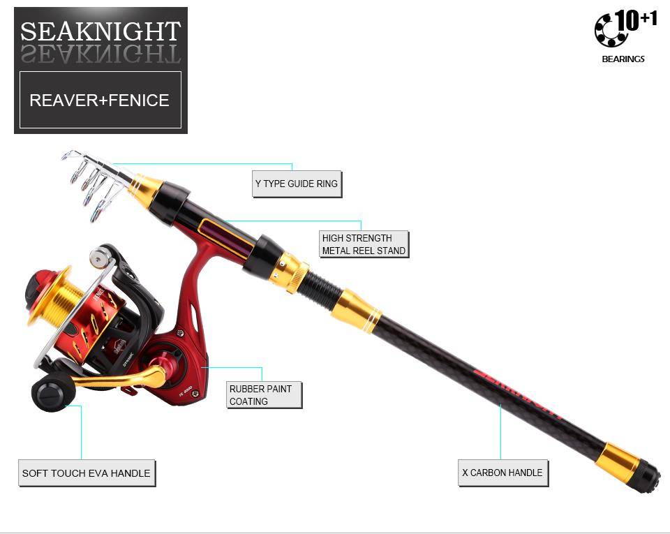 SeaKnight REAVER Carbon 1.8M 2.1M 2.4M Rods Reels Combo FENICE 2000 3000 Spinning Fishing Reel 5.2:1 Saltwater Fishing Tackle