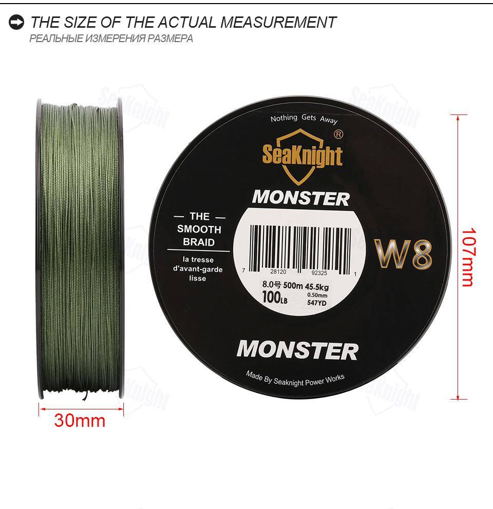 SeaKnight MONSTER W8 Braided Saltwater Fishing Line | 546yd (500M) 8 Strands  Multifilament Braid PE |15 - 100LB