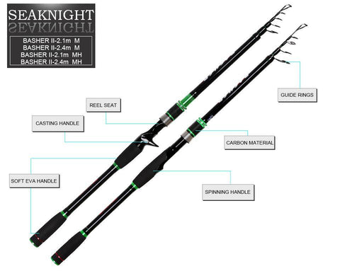 Image of SeaKnight BASHER 2 Telescopic Travel Spinning Fishing Rod|Length: 6''10" |Power M |5 Sections |