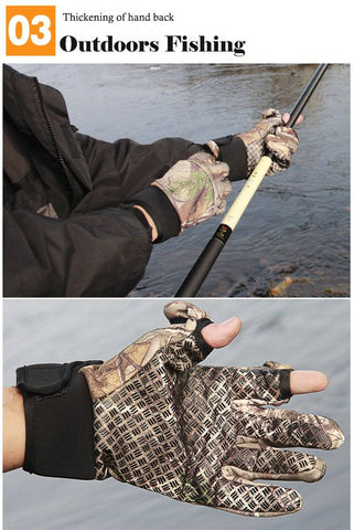 Image of Camouflage Fishing Gloves Hunting Gloves Anti-Slip 2 Fingers Cut Outdoor Camping Cycling Half Finger Sport Gloves Camo