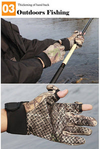 Camouflage Fishing Gloves Hunting Gloves Anti-Slip 2 Fingers Cut Outdoor Camping Cycling Half Finger Sport Gloves Camo