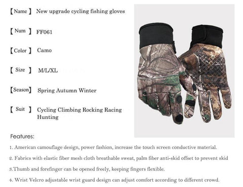 Image of Camouflage Fishing Gloves Hunting Gloves Anti-Slip 2 Fingers Cut Outdoor Camping Cycling Half Finger Sport Gloves Camo