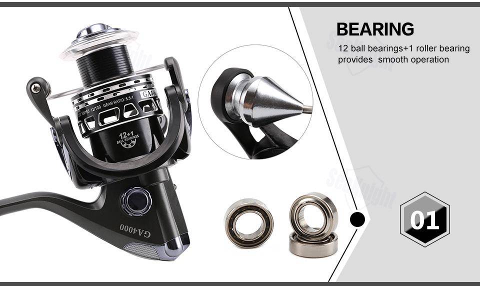 SeaKnight GA2000 Spinning  Reel | 5.1:1  Gear Ratio 12+1 BB | Magnetic Brake, 13.2 lb Max Drag | Worm Shaft Transport Structure