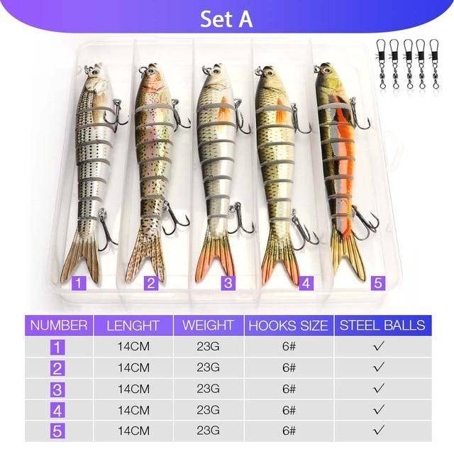 VTAVTA 5pcs Sinking Wobblers Lures Set | 8 Segments | 0.8oz/ 5.5'' |