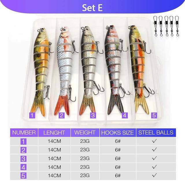 VTAVTA 5pcs Sinking Wobblers Lures Set | 8 Segments | 0.8oz/ 5.5'' |