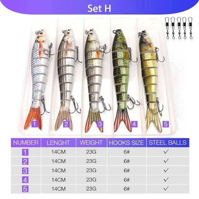 VTAVTA 5pcs Sinking Wobblers Lures Set | 8 Segments | 0.8oz/ 5.5'' |