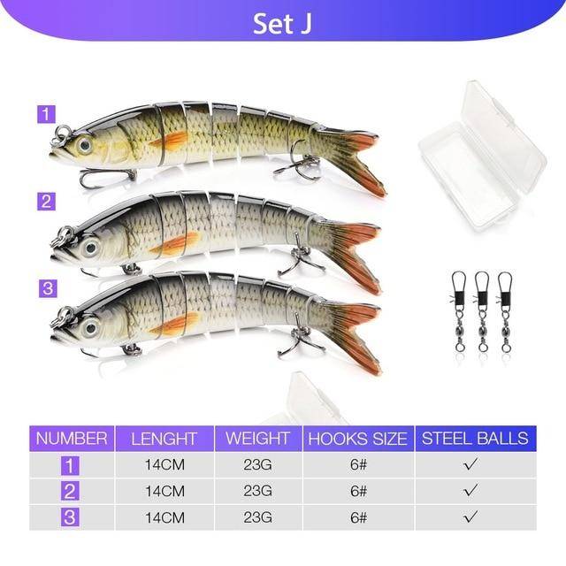 VTAVTA 5pcs Sinking Wobblers Lures Set | 8 Segments | 0.8oz/ 5.5'' |