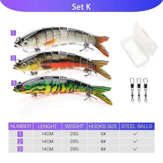 VTAVTA 5pcs Sinking Wobblers Lures Set | 8 Segments | 0.8oz/ 5.5'' |
