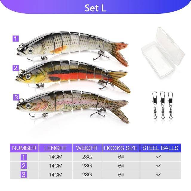 VTAVTA 5pcs Sinking Wobblers Lures Set | 8 Segments | 0.8oz/ 5.5'' |