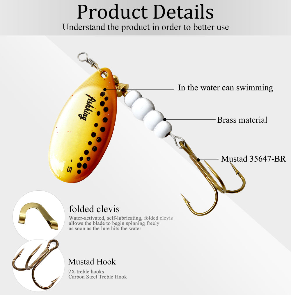 FISH KING Spinner Bait 1pc 3.2g 4.3g 6.1g 9.6g 13.6g Fishing Lure Bass Hard Baits Spoon With Treble Hook Tackle High Quality