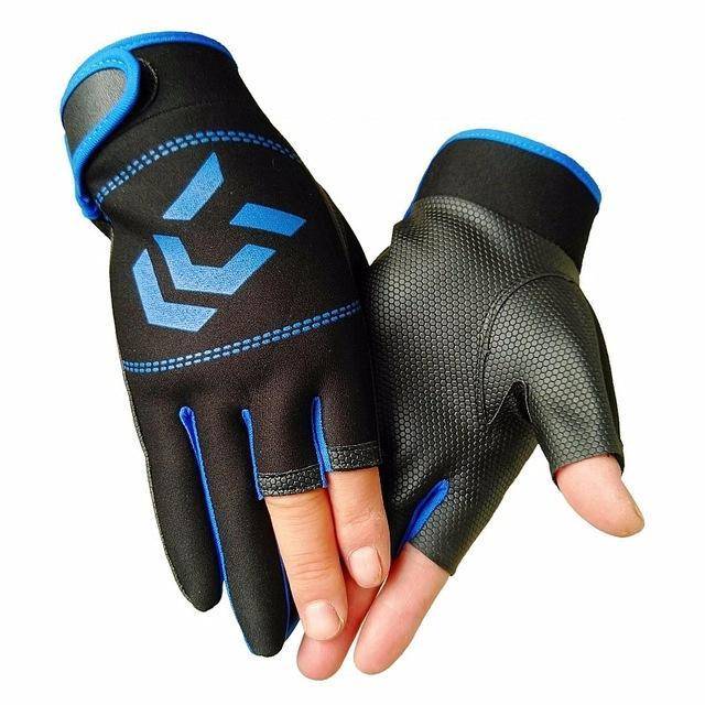 Blue Anti-Slip Fishing Gloves