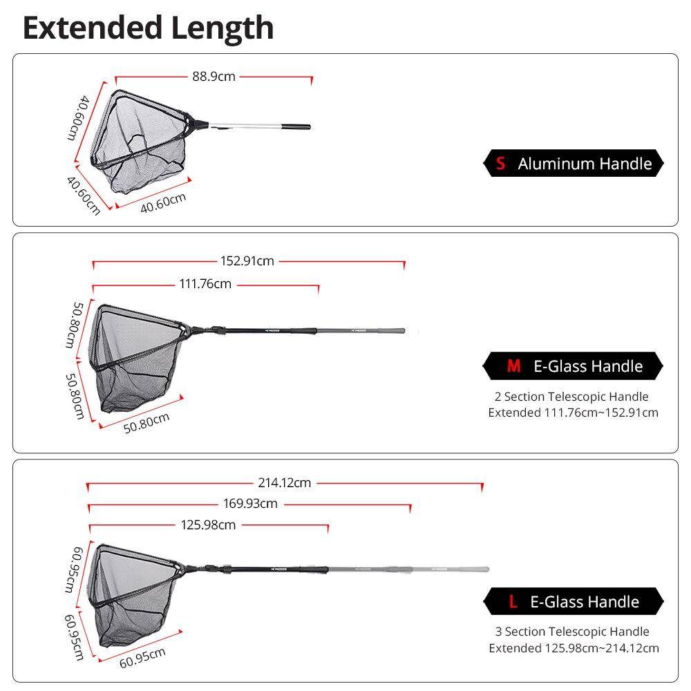 Super Strong One-Piece Landing Folding Fishing  Net   | Size  from 2'11'' to 6'10''(90 - 210 cm)