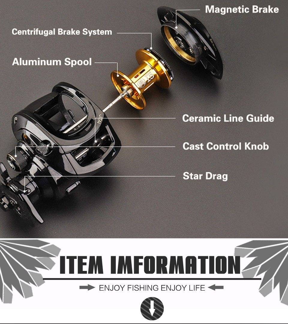 JITAI GTR Baitcasting Fishing Reel| 7.0: 1 Gear Ratio |17+1 BB|17.6lb /8kg Max Drag |Dual Brake System|Gift -Reel Bag