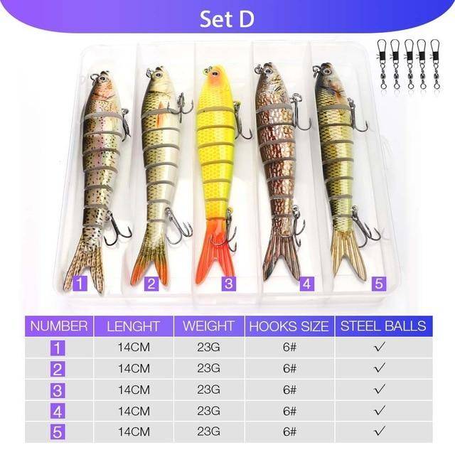 VTAVTA 5pcs Sinking Wobblers Lures Set | 8 Segments | 0.8oz/ 5.5'' |