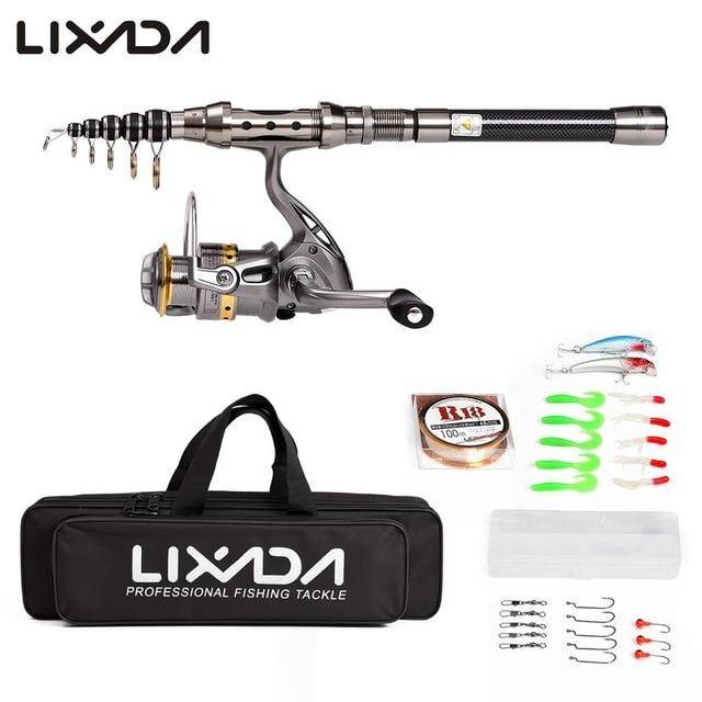 Lixada Telescopic Fishing Rod Reel Combo Full Kit Spinning Reel with 100M Line Lures Hooks Jig Head Carrier Bag for Pesca