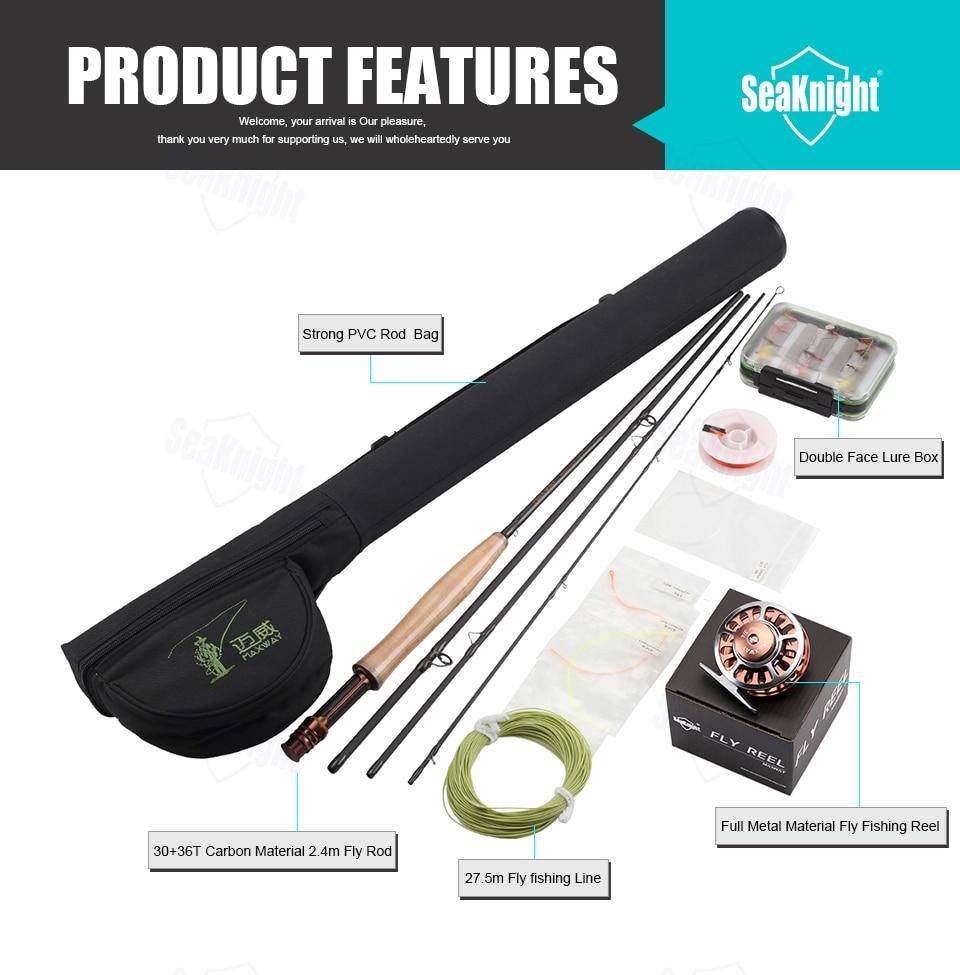 SeaKnight MAXWAY Fly Fishing Set 4 Sections Fly Fishing Rod Reel with Fly Fishing Line Lure Bag Combo River Tackle 7 8 9 10ft